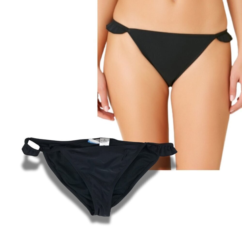 California Waves Solid Ruffle Side Black Bikini Bottoms NWT XL